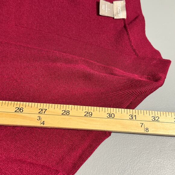 Chico's Womens Cardigan Duster Sweater Size Medium Red Lagenlook Button Closure - Picture 8 of 9